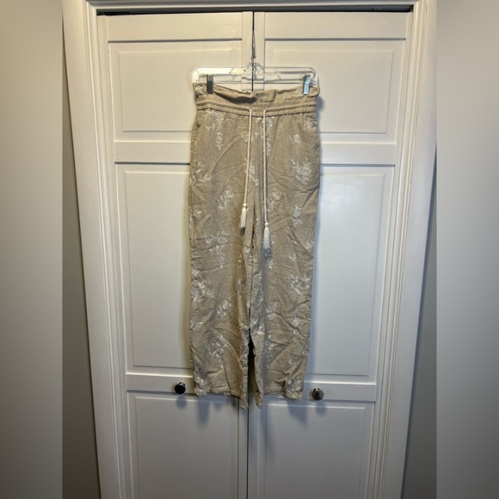 House Of Harlow 1960 Linen Blend Embroidered Pants Size Women’s XS Color Tan